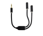 Preview: Audioadapter 3,5mm Klinke auf 2x Bu., Anschluss von 2x 3,5mm Klinke an einen Anschluss, schwarz, DINIC Box mit Euroloch, Länge 0,20m